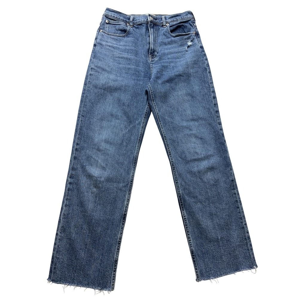 Everlane The Way High Jeans Womens 30x28 Blue High Rise Straight Raw Hem Stretch